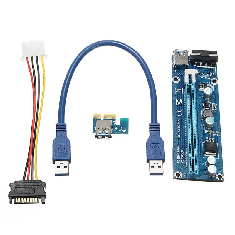 

8pcs PCI-E 1x to 16x Riser Mining Card PCI Express Miner Extender Card SATA 15Pin 4Pin PCIE Power Adapter For for Bitcoin Mining