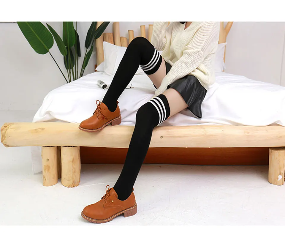 Warm Long Stocking Fashion Striped Knee Socks Girls Student School Sock Cotton Thigh high Over Knee High socks Female Ladies (8)