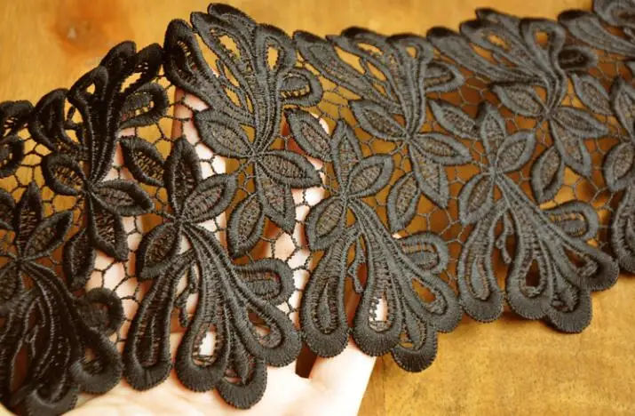 2 метра 11,5 см Ширина Высокое качество черные кружева Швейные гипюровые ленты венецианское кружево отделка Ткань основы Вязание DIY