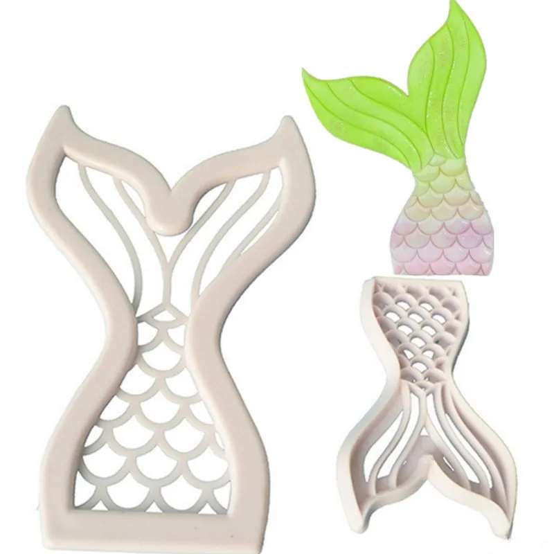 

2pcs/set mermaid tail fondant DIY molds cutters embosser sea-maid Sugar craft moulds Cake dessert Decoration DIY bakeware tools