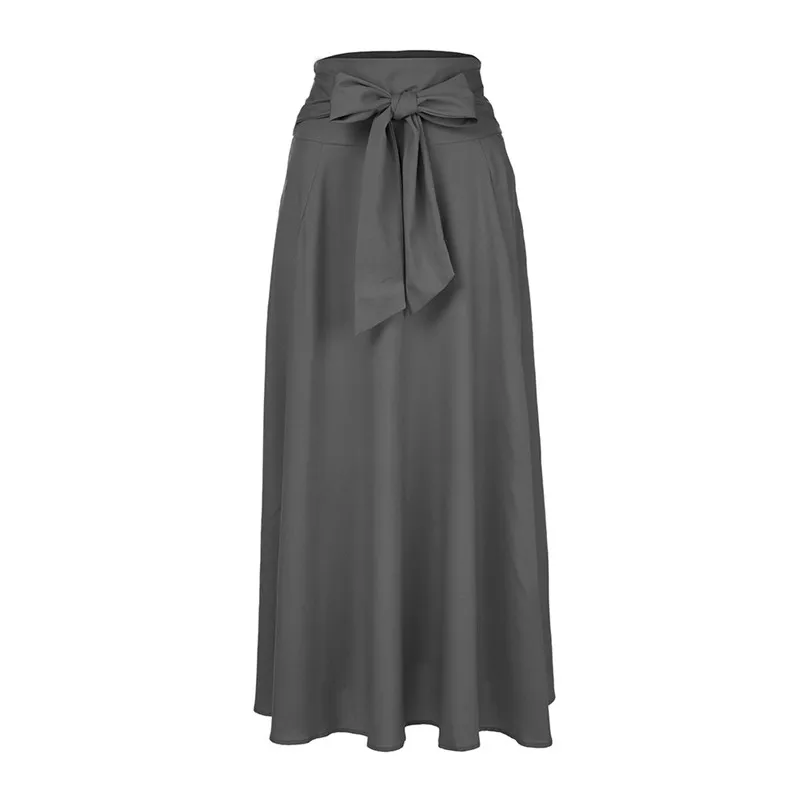 HOT sell Fashion 2018 Summer style skirts womens High Waist Pleated Long Skirt Front Slit Belted Maxi Skirt Femme Saia A16#N (4)