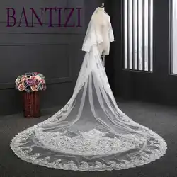 Края шнурка Bridal Veil аппликация расческа два Слои Тюль свадебная фата Бесплатная доставка Для женщин свадебные аксессуары 3 м собор Veil