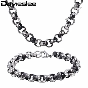 

Davieslee Mens Necklace Bracelet Jewelry Set Gunmetal Stainless Steel Chain Box Link DKS229