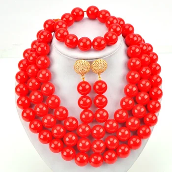 

Classical African Style Jewelry Set Beads Engagement Necklace Jewelry Set for Lovers Red Color Glass Material 3C-BLZ-06