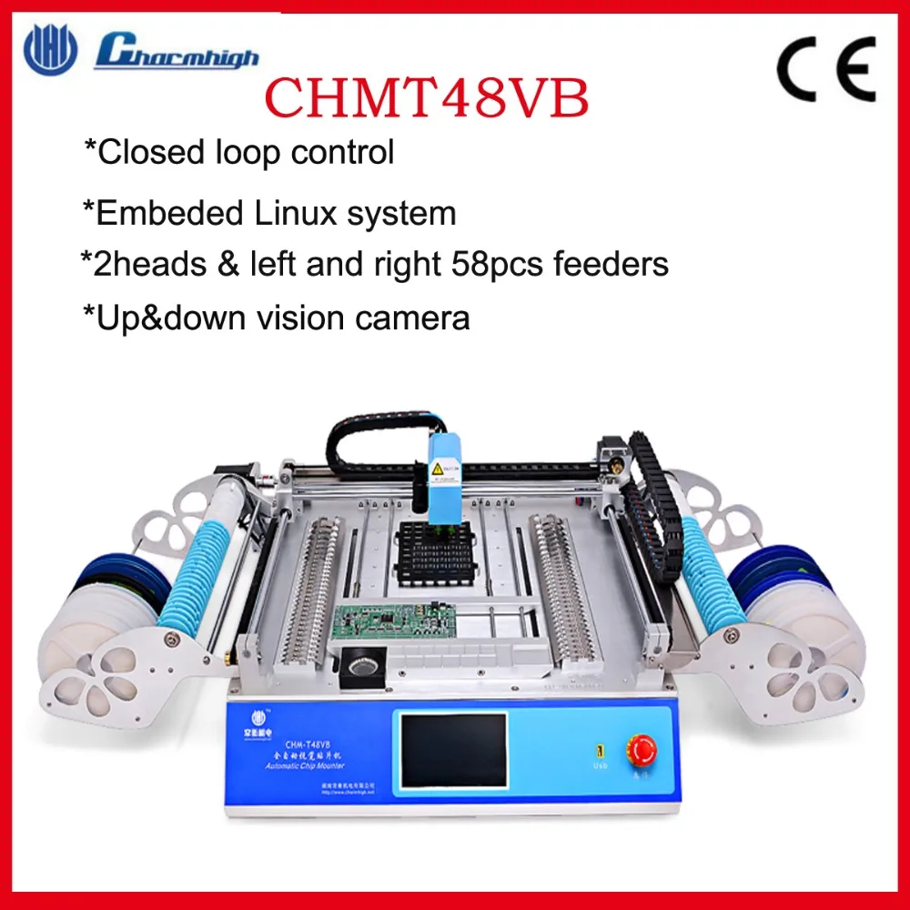 

Desktop SMT pick and place machine CHMT48VB, 58pcs feeders , closed loop control , with Linux system , 220V/110V