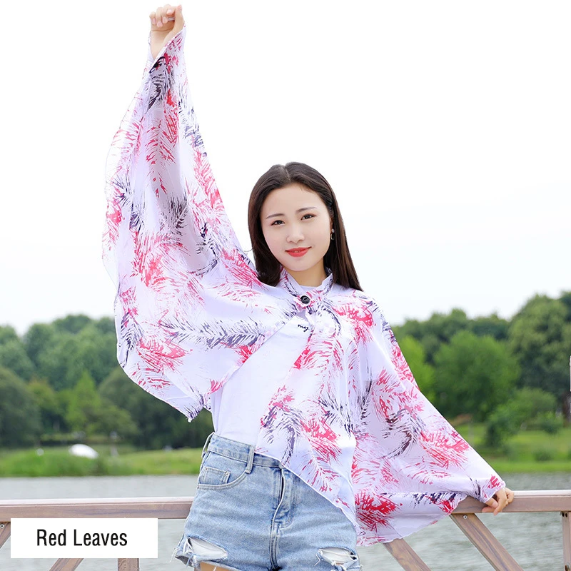 Womens Sun Protection Cloak Red Leaves