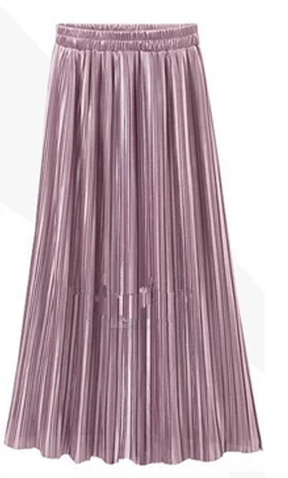 Новые женские шелковистые длинные макси юбки розовые фиолетовые зеленые Серебристые желтые плиссированные юбки один размер - Цвет: Розовый