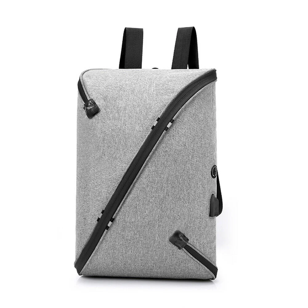 Anti-theft men's fashion backpack personality solid color add USB and charging port laptop bag