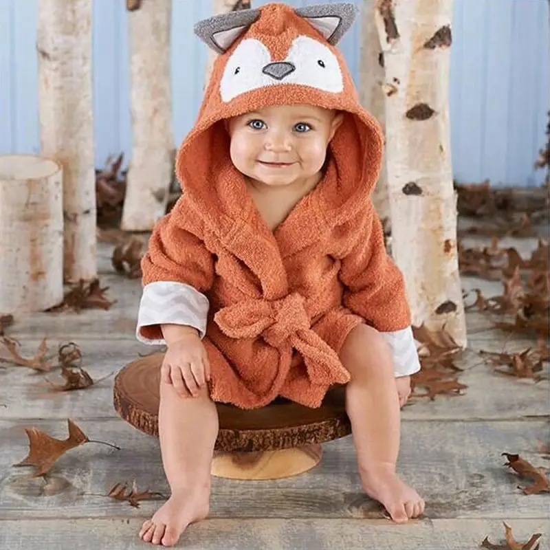 Банный халат для новорожденных мальчиков и девочек с рисунком животных, банный халат с капюшоном, полотенце для младенцев, одежда для маскарада, милая одежда для малышей SS - Цвет: Оранжевый