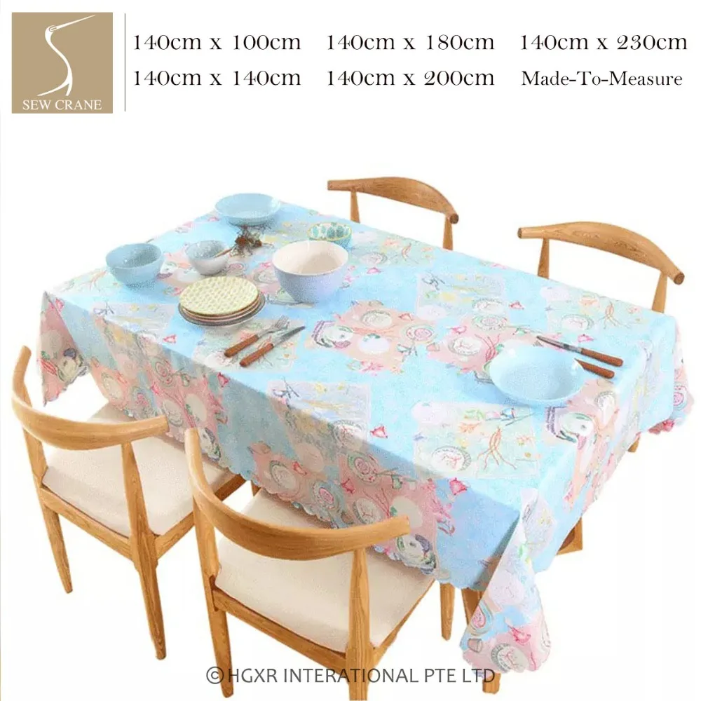 

SewCrane Blue and Pink Home Living Abstract Artwork Oilcloth Wipe Easy PVC Tablecloth Tea Table Cover, Many Size