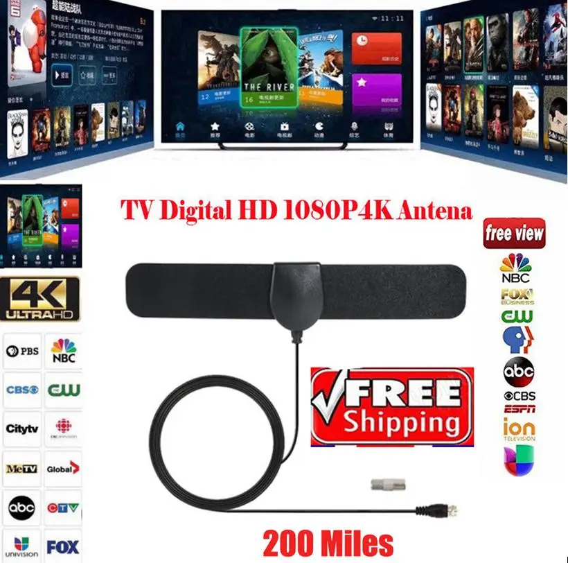 

1080P 4K Antenna Digital HDTV Ultra Thin 350 Miles Range Indoor TV Antenna Not Included Amplified