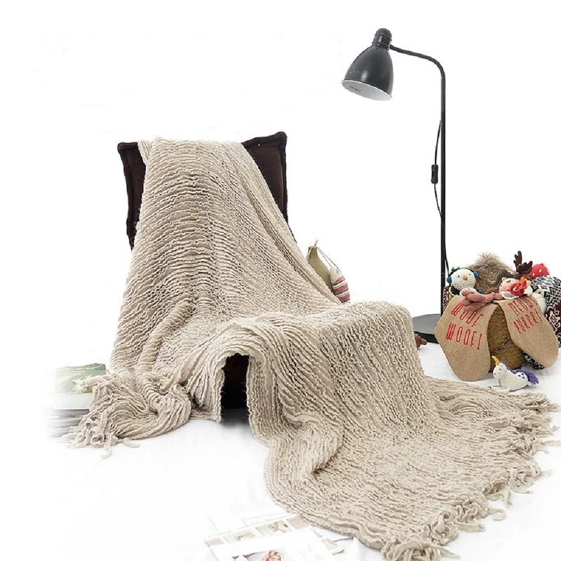 Battilo акриловый Повседневный диван, украшение для дома, вязаное одеяло - Цвет: Light Khaki