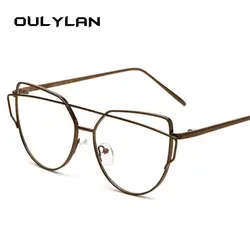 Oulylan женские очки кошачий глаз оправа мода двойной луч брендовые дизайнерские очки Ретро металлическая оправа прозрачные очки женские очки