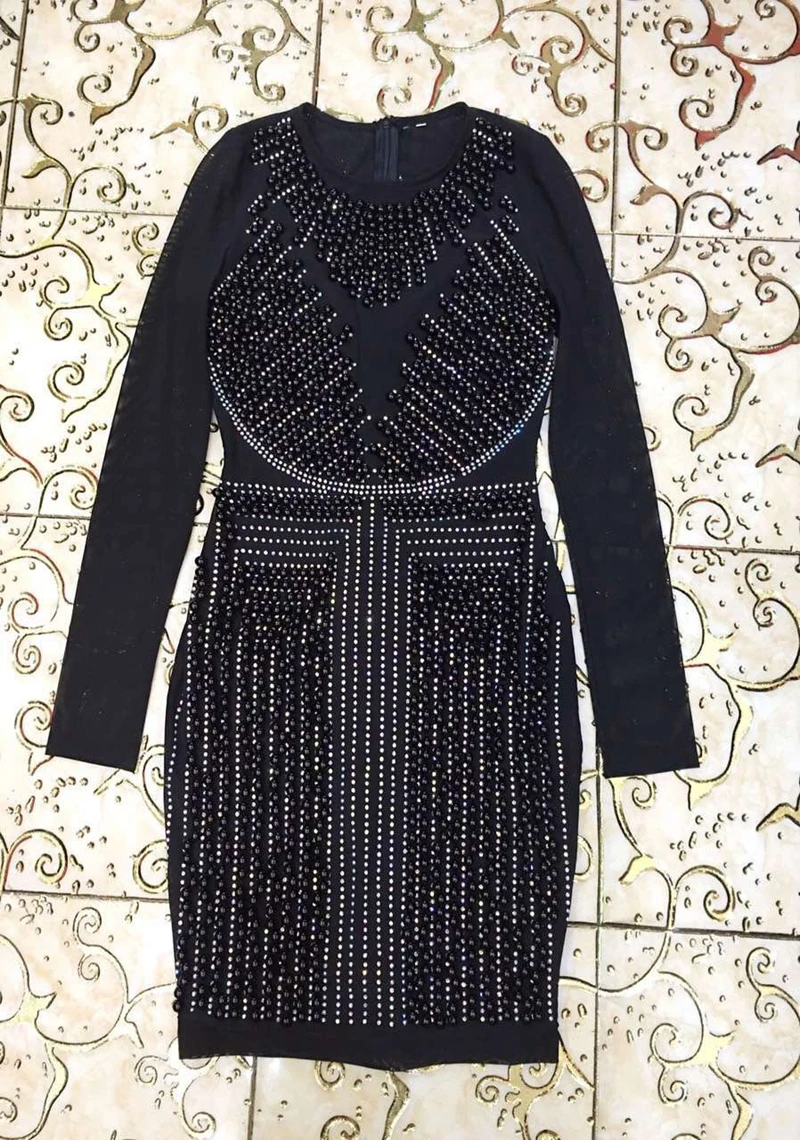 Herve Leger Babe мини Для женщин Vestido Роскошный Черный Кристалл Бисер платье Бандажное