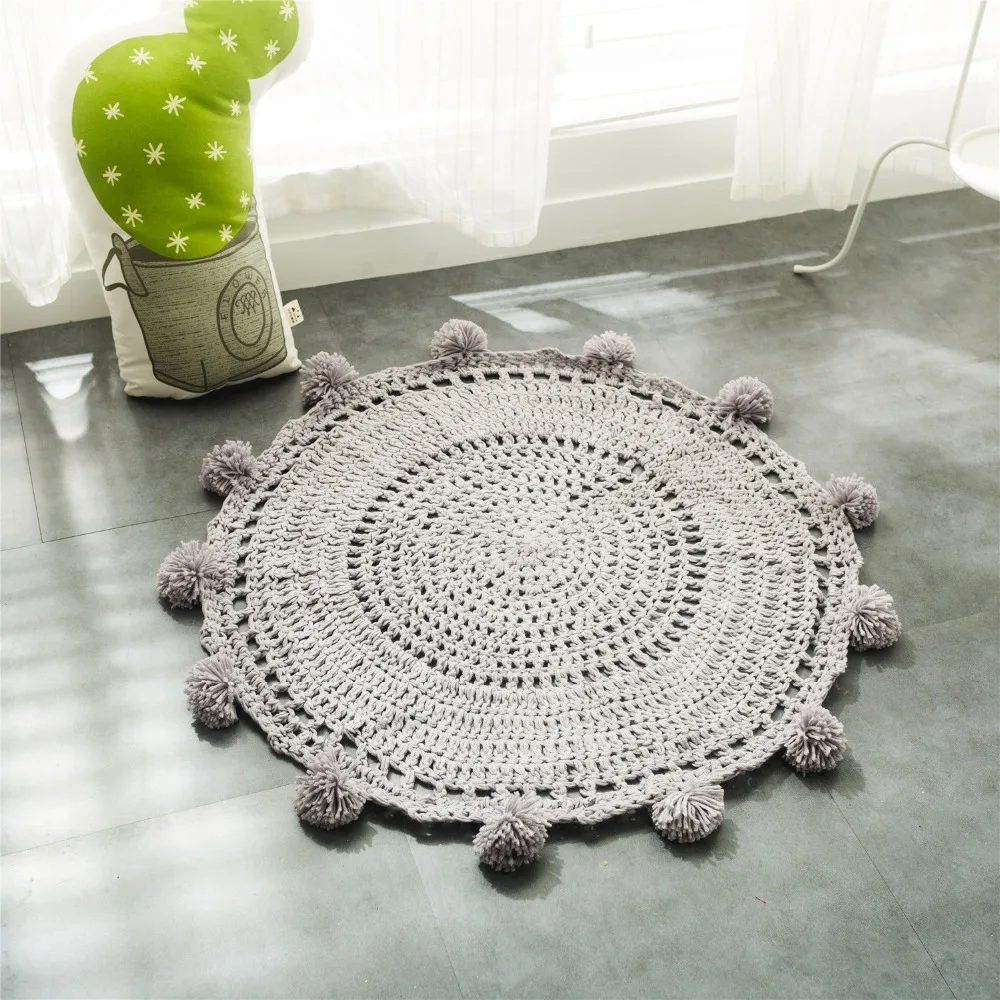 

mylb Knitted Floor Mat Hand Woven Carpets Round rug Wave window Pad Bedroom Decor Kids Play Rug Bedroom props