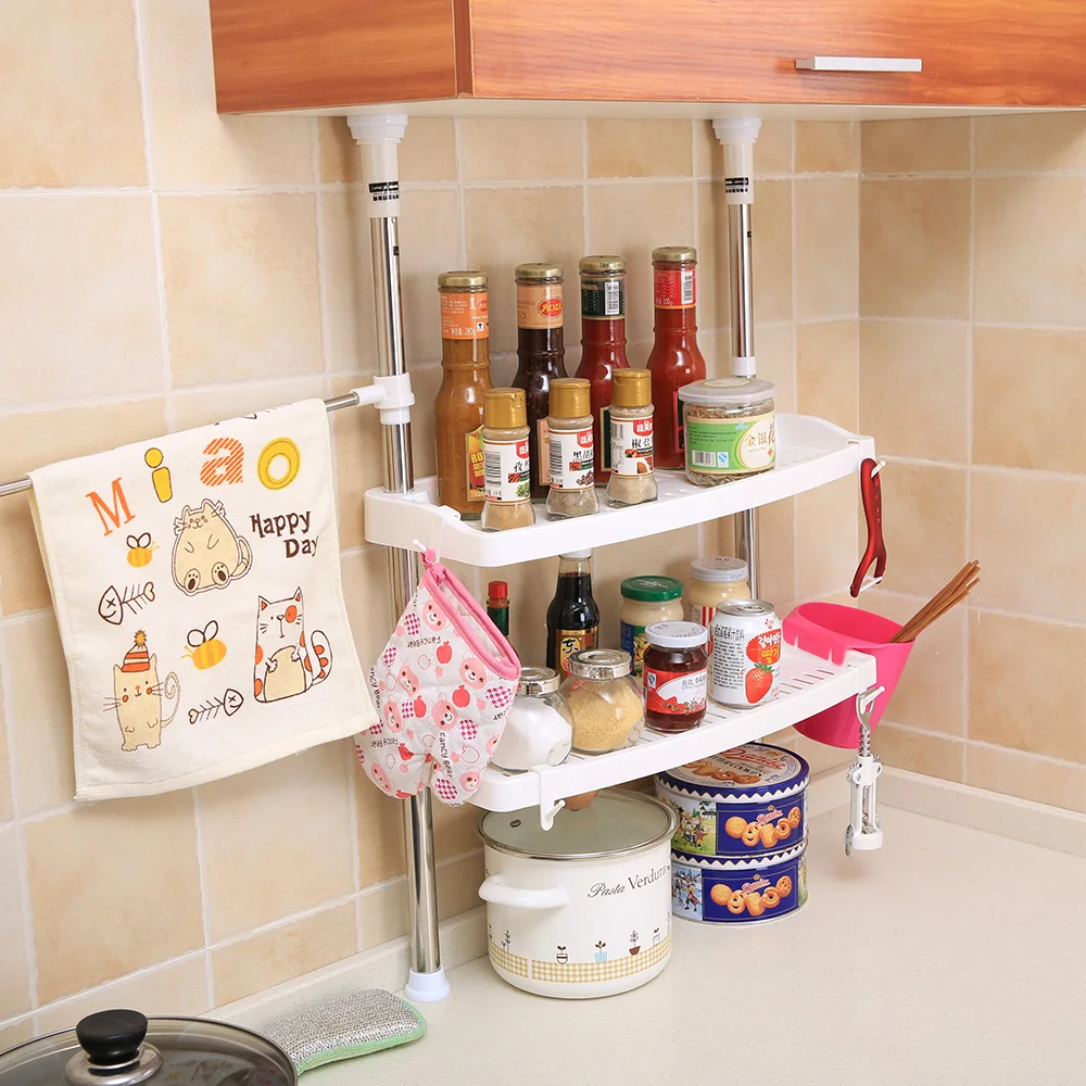 Double Layers Spice Rack Metal Kitchen Organizer Seasoning Jar Storage