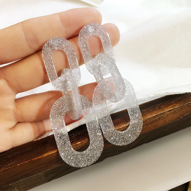 

Exaggerated Acrylic Resin Chain Buckle Earrings Translucent Creative Fashion Personality Earrings Jewelry Woman