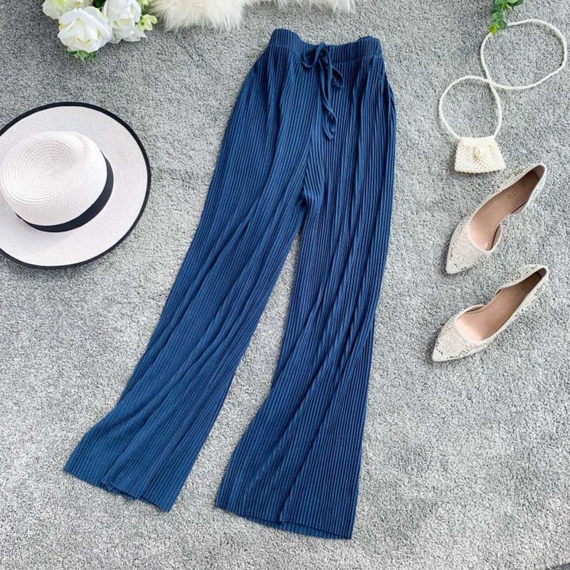 

2019 Big Size Summer Women Chiffon Pleated Pants Casual Wide Leg Pant Female Ankle-Length Pants Ice Silk Trousers