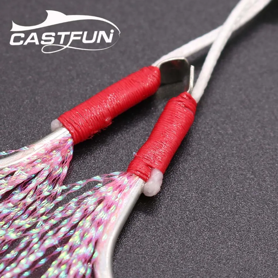 CASTFUN помочь двойной Фишер крючки Размеры 1/0 2/0 3/0 4/0 5/0 вялая блесна, блесна рыболовные крючки с пером 2 шт./пакет