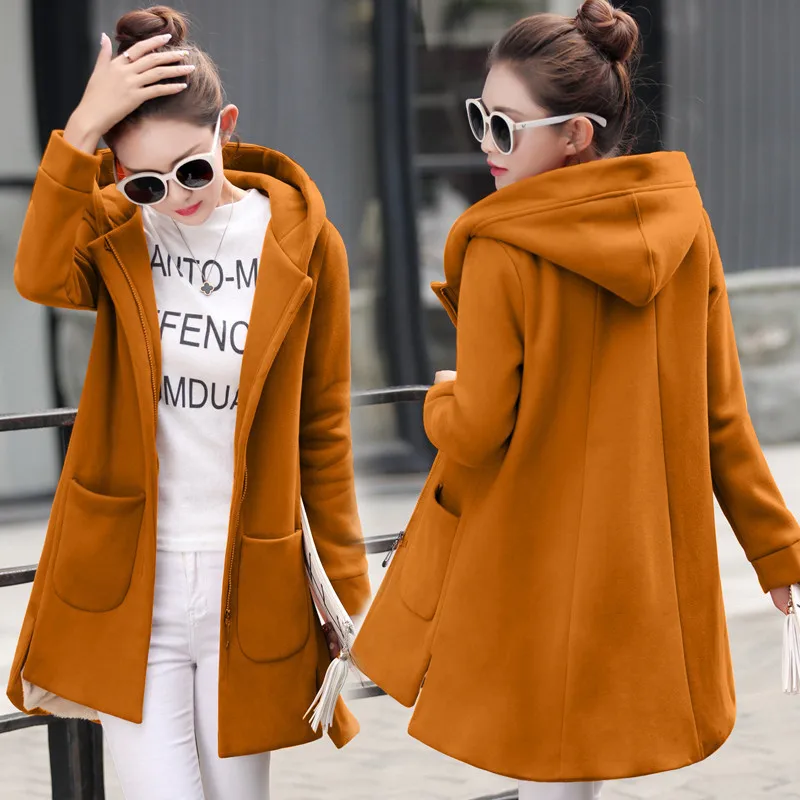 discount 2018 Autumn Winter Women's Fleece Jacket Coats Female Long Hooded Coats Outerwear Warm Thick Female