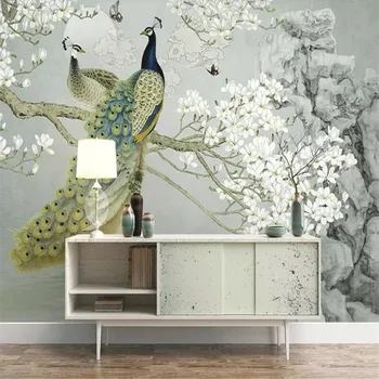 

Painting white magnolia sofa TV background professional production mural factory wholesale wallpaper mural poster photo wall