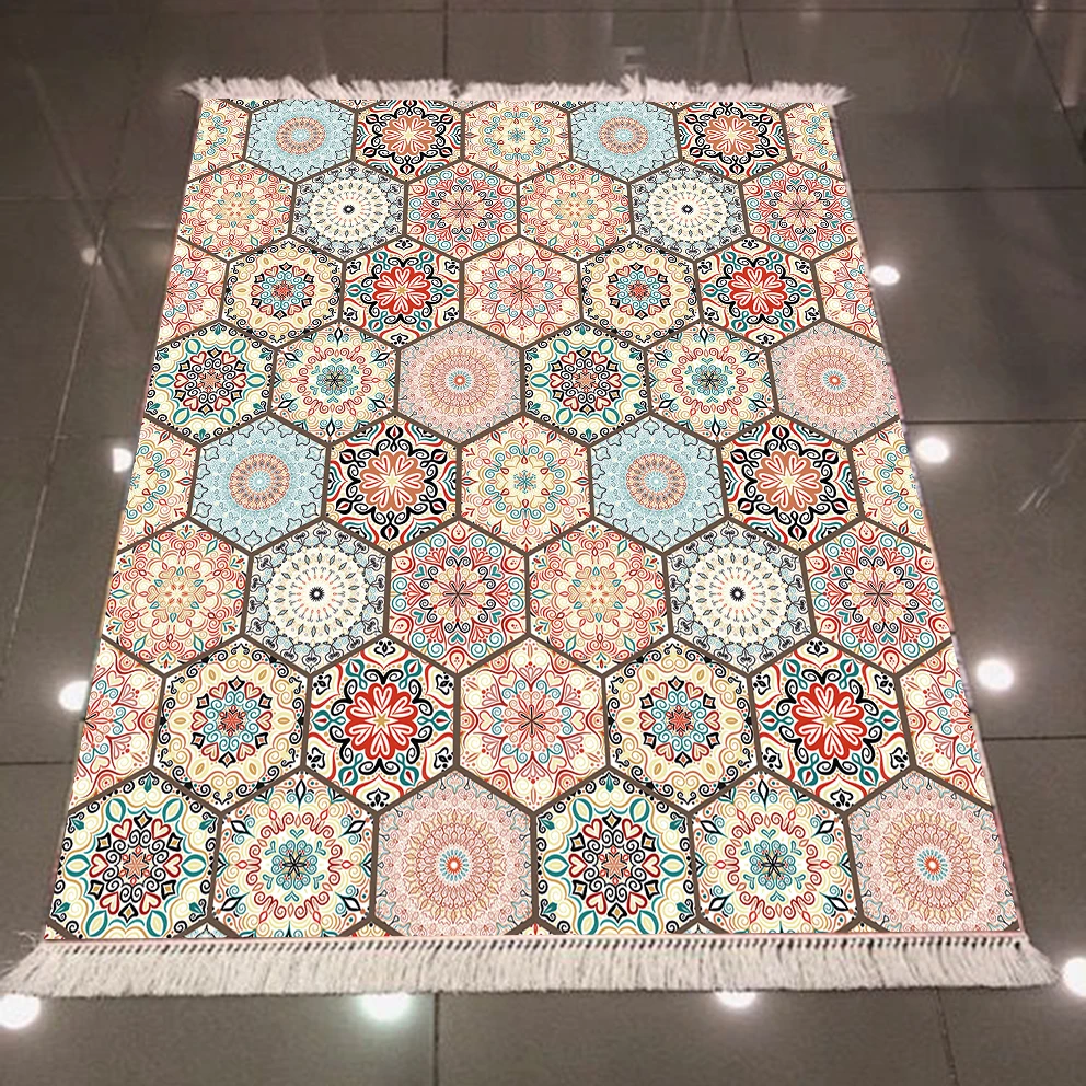 Else коричневый синий подлинный османский лоскутный геометрический 3d микрофибра Противоскользящий задний моющийся декоративный ковер для килим
