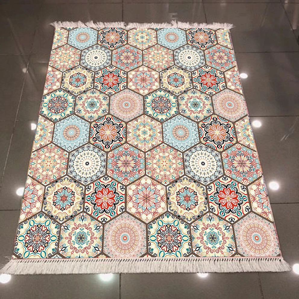 آخر البني الأزرق أصيلة العثماني خليط Geometrics 3d ستوكات مكافحة زلة الخلفي قابل للغسل الزخرفية الكليم منطقة البساط السجاد