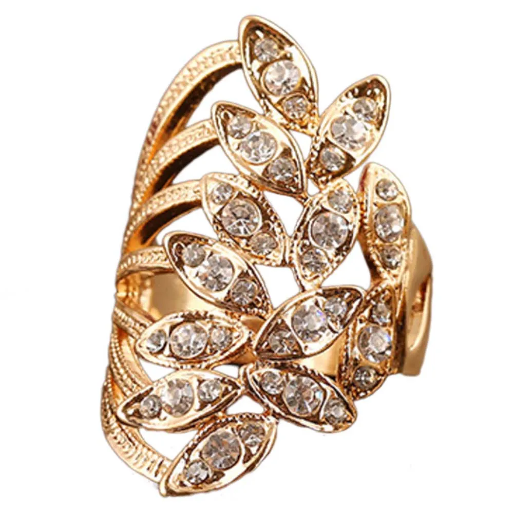 Винтажное большое кольцо античное золото цвет крест листья кристалл кольца для женщин турецкие ювелирные изделия Модные Стразы Кольца - Цвет основного камня: gd