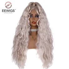 EEWIGS-Peluca de Cosplay para mujer peluca con malla frontal de pelo plateado con Coleta, sintética resistente al calor