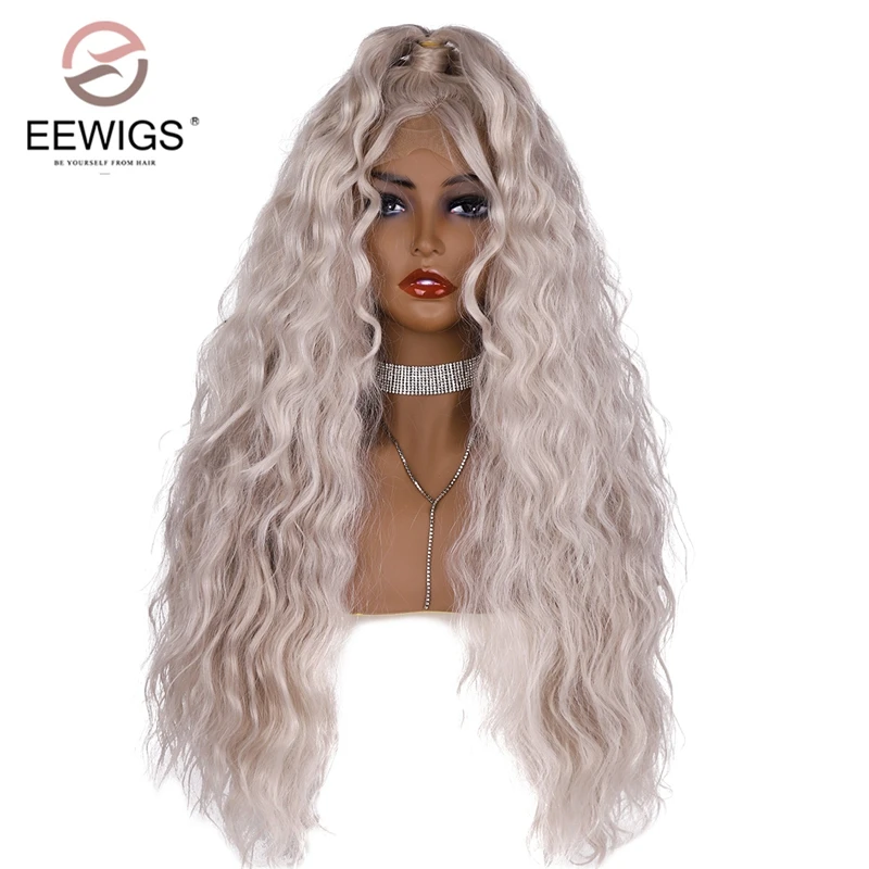 

EEWIGS Loose Wave Wig 180% Density Platinum Blonde Lace Front Wig Sliver Hair With Ponytail Heat Resistant Wigs For Black Women