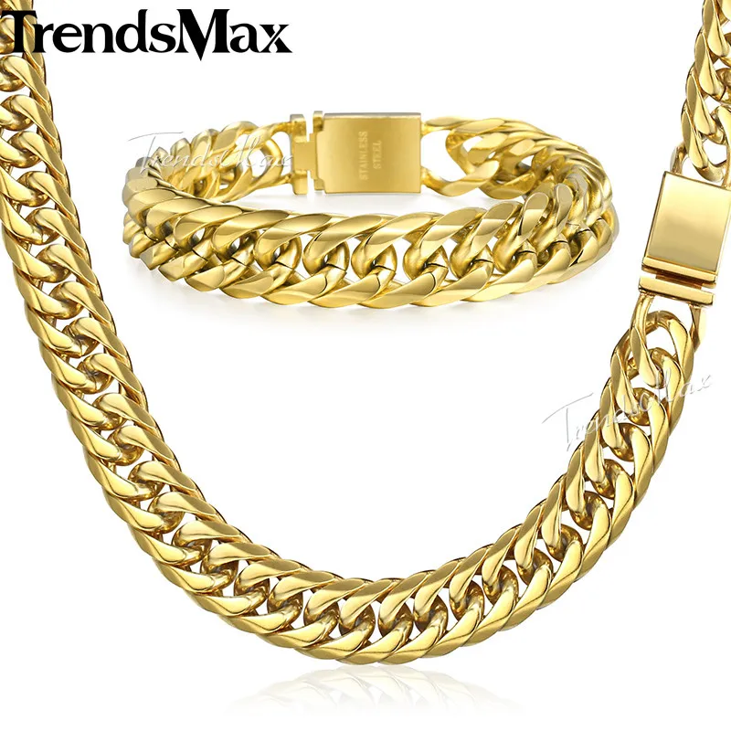 Цепочка Trendsmax KHSM04 Мужская выложенная кубинской цепью в стиле хип хоп браслет из