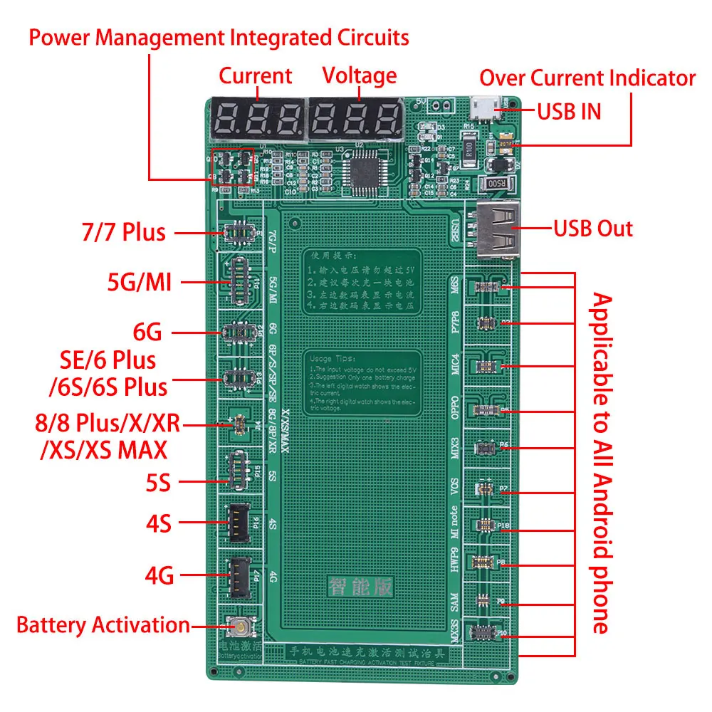 Панель для быстрой зарядки аккумулятора, тестовый прибор для iPhone XS MAX X XR 8 7 6 5 4 Plus для samsung xiaomi huawei для iPad