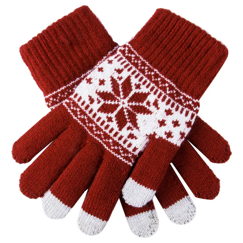 Теплые зимние перчатки, вязаные перчатки для мужчин и женщин, перчатки для сенсорного экрана, красные, белые, розовые - Цвет: Красный