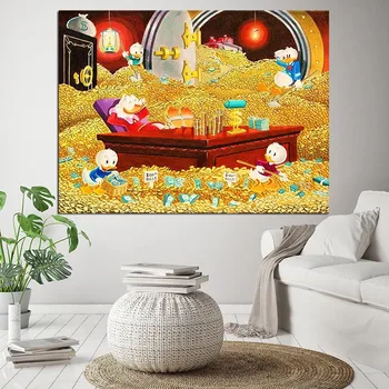 

Scrooge Swimming In Money Carl Barks Comics Canvas Painting Oil Print Poster Wall Art HD Picture for Living Room Home Decor