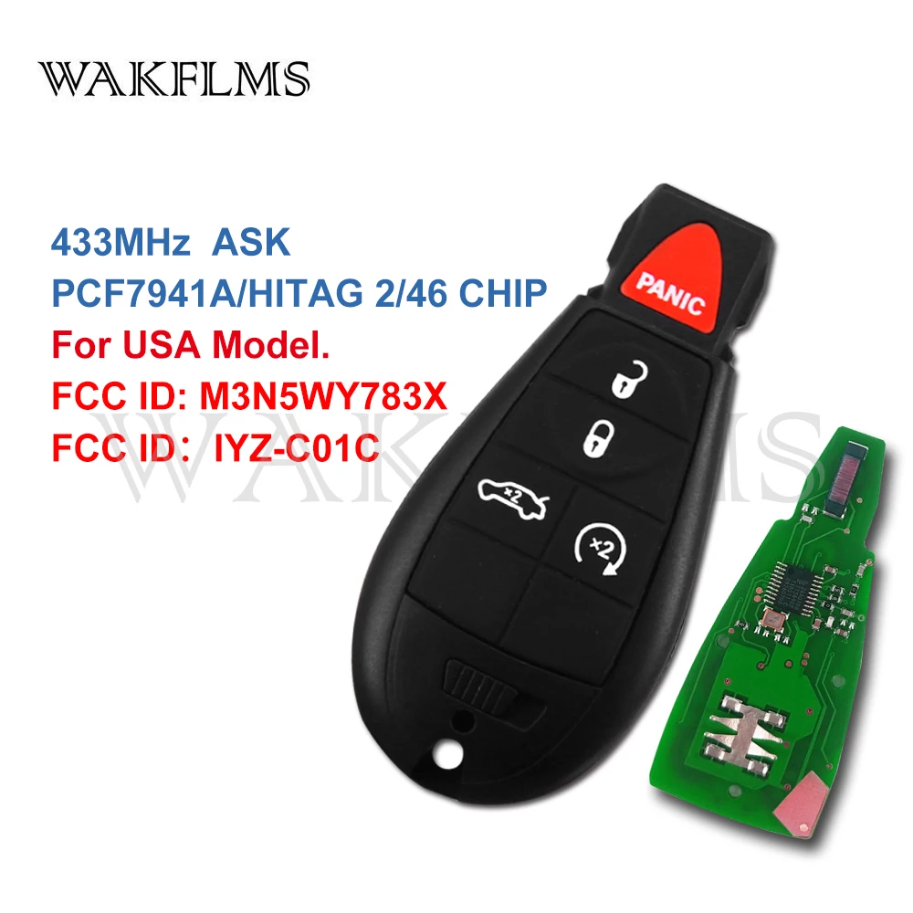 

5 Buttons With Panic 433MHz PCF7941A ID46 Fobik Remote Key Fob For Dodge Charger Dodge Magnum 2008 2009 2010 M3N5WY783X IYZ-C01C