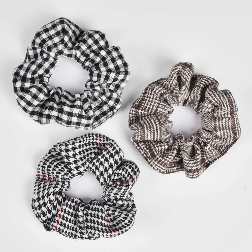 

New Arrial Hounds Tooth Check Ponytail Holder Scrunchies Ring Elastic Hair Tie Hair Holder Rope for Women & Girl A