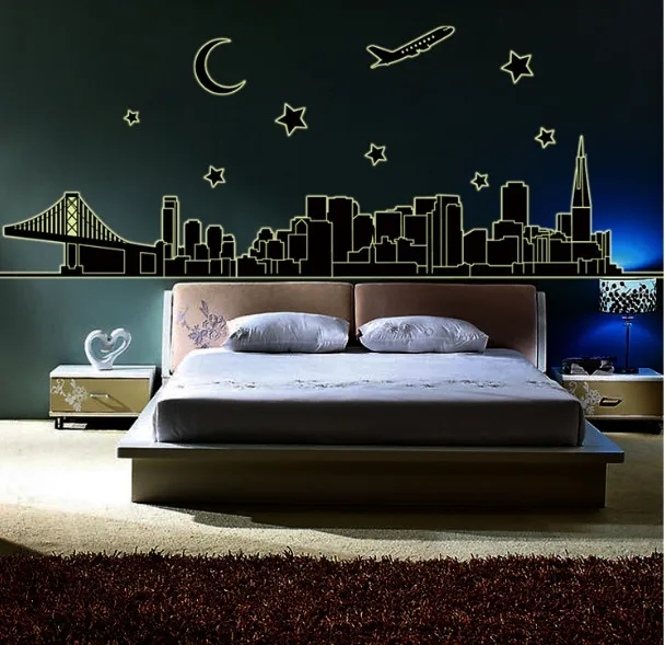 City Night Luminous Fluorescent Golden Gate Bridge New York Moon