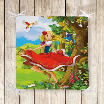 

Else Red Princess Birds Floral Kids 3d Print Chair Pad Seat Cushion Soft Memory Foam Full Lenght Ties Non Slip Washable Square