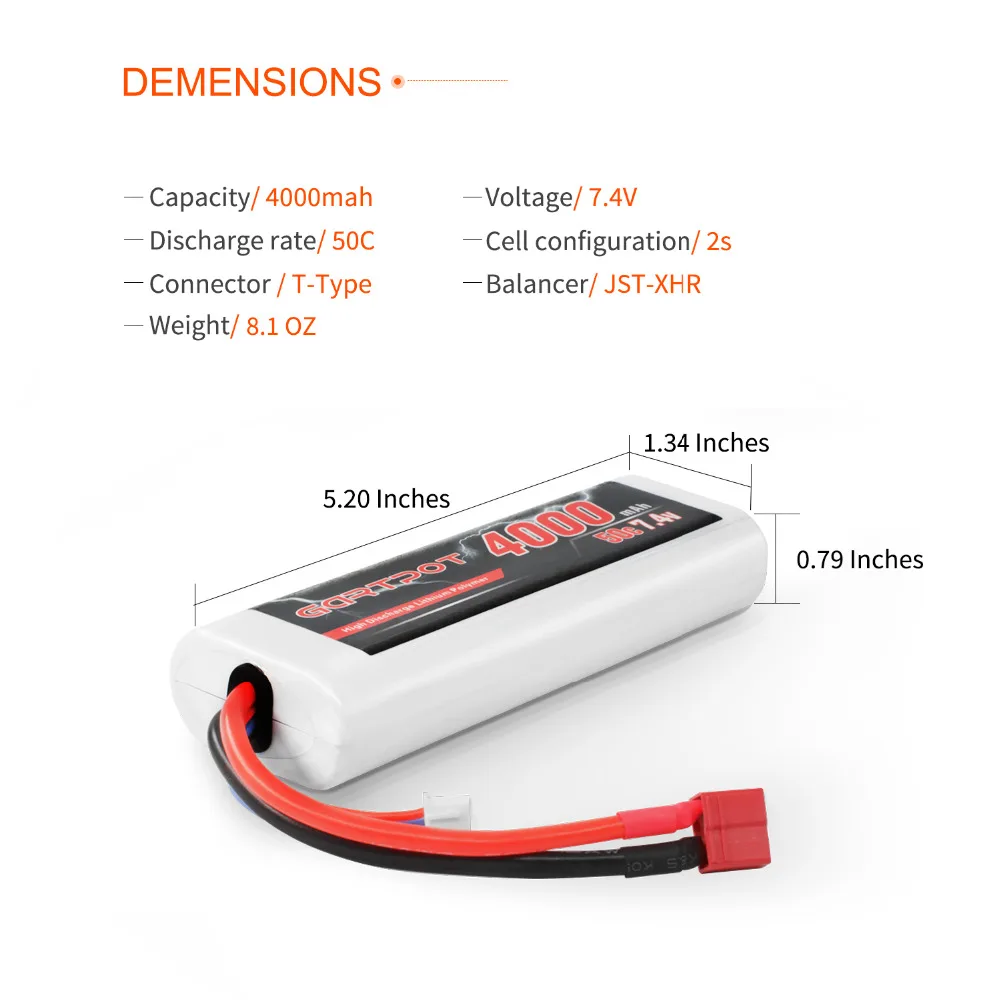 GARTPOT Lipo батарея 7,4 V 4000mAh 50C 2S батарея lipo RC пакеты в твердом футляре с декантами T Разъем для RC грузовик RC автомобиль Losi Traxxas Slash