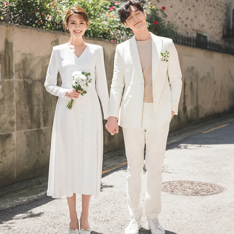 

Customized Outdoor LWhite Dress Gown Women Wedding Garment Simple Long Sleeve Bride Vestido 2019 Women Clothes OWD193012