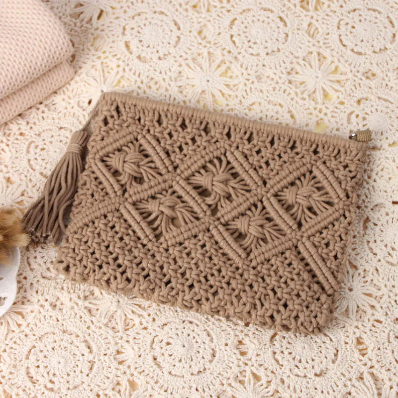 Women Bohemian Clutch Bags Female Summer Beach Straw Bags Lady Tassel Kintted Hollow Handmade Weave Travel Messenger Bag SS3067 (6)