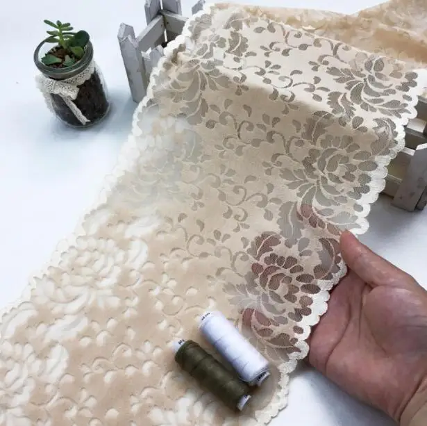 

1 Meter Hot Sale 23cm High Quality Elastic Lace Tape Soft Stretchy Beige Lace Trim Lace Ribbon for Wedding Dress