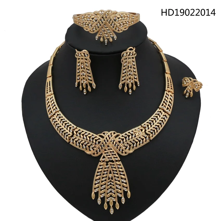 

Yulaili African Jewelry Handcrafted Double Leaves Shape African Jewelry Wedding Necklace Set