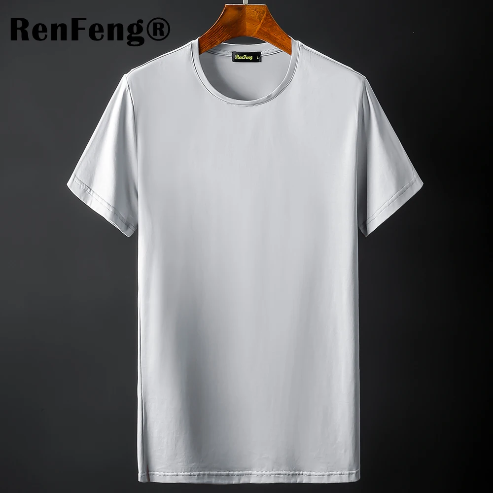 New Blank black Mercerized Cotton Short Sleeve Men's T-Shirt Underwear Round Collar Ice Silk Cool T-Shirt Slim Blusa Tops Summer (9)