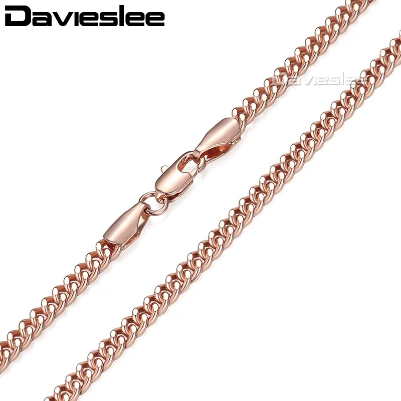 

Davieslee 585 Rose Gold Filled Necklaces for Women Flat Cut Round Link Womens Necklace Chain Wholesale Jewelry Gift 3mm LGN220
