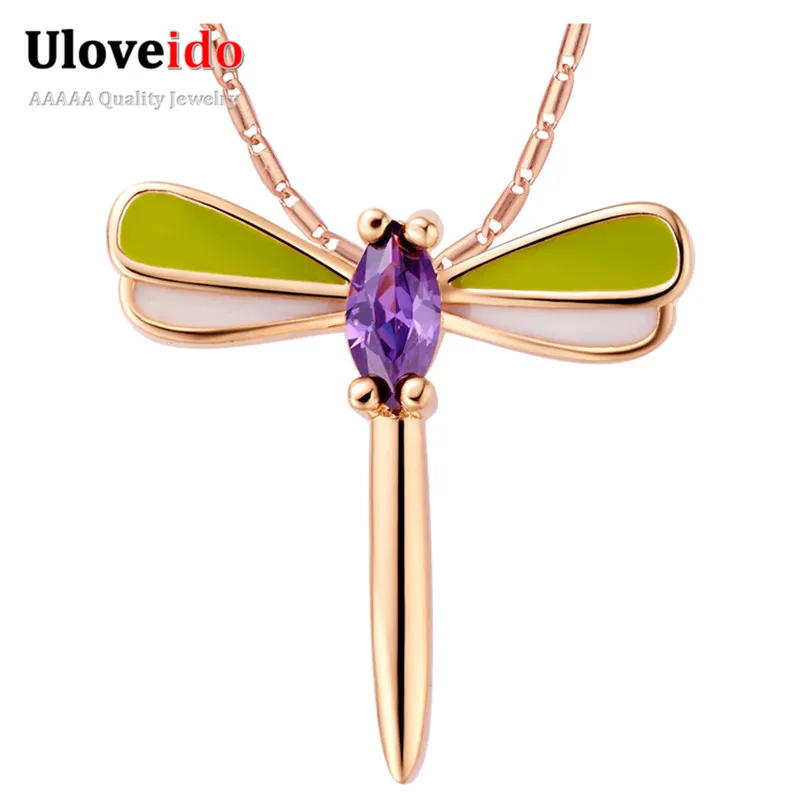 

Uloveido Dragonfly Crystal Necklace Women Jewelry Accessories Rose Gold Color Necklaces Collier Best Friend Gift 5%off N1025