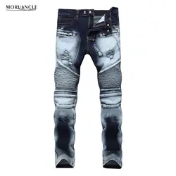 Новые мужские рваные байкерские джинсы с дырками, потертые мотоциклетные джинсовые брюки для мужчин, большие размеры 28-42