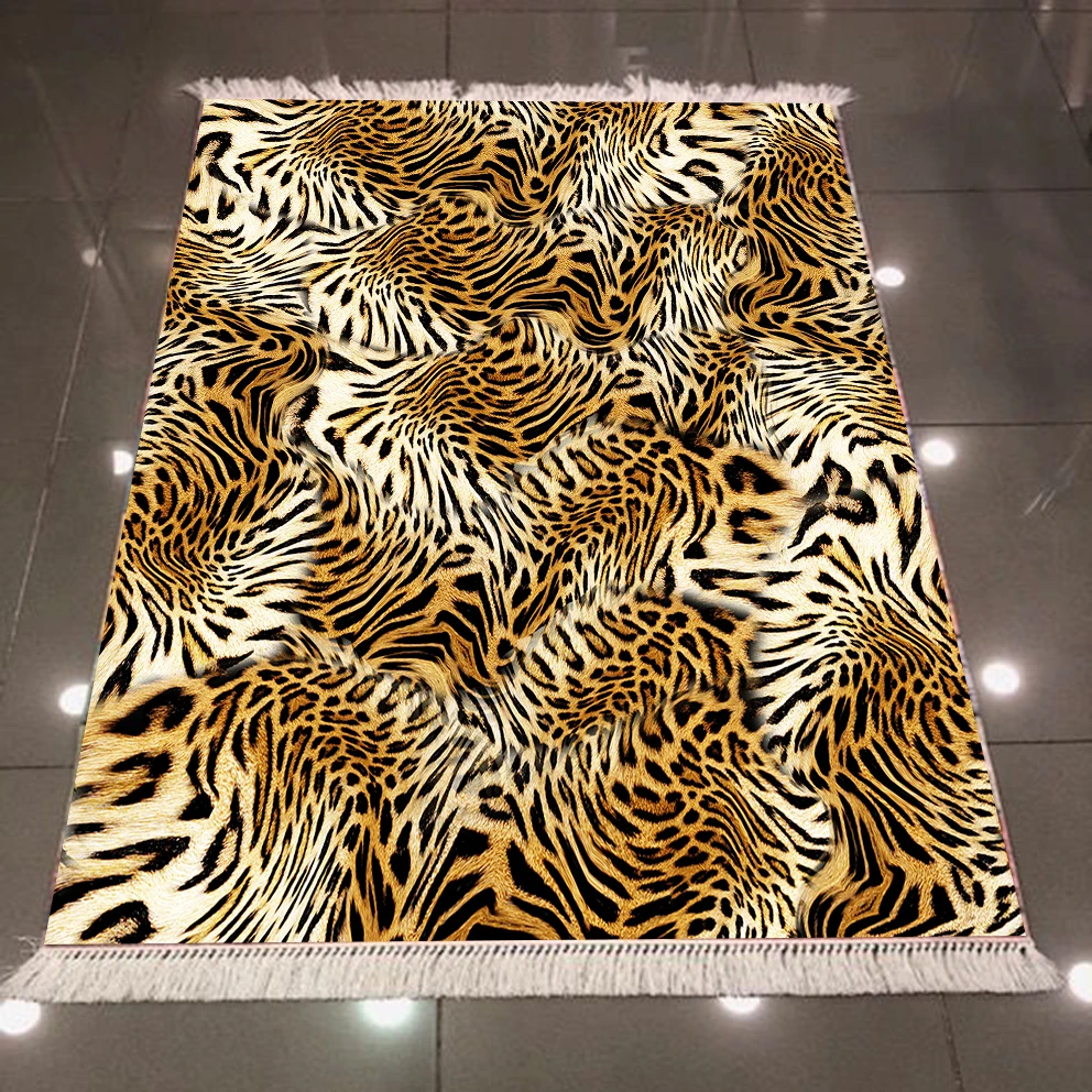 Еще коричневый белый черный леопардовый мех животный дизайн 3d узор противоскользящее микроволокно задний моющийся декоративный килим Площадь Ковер