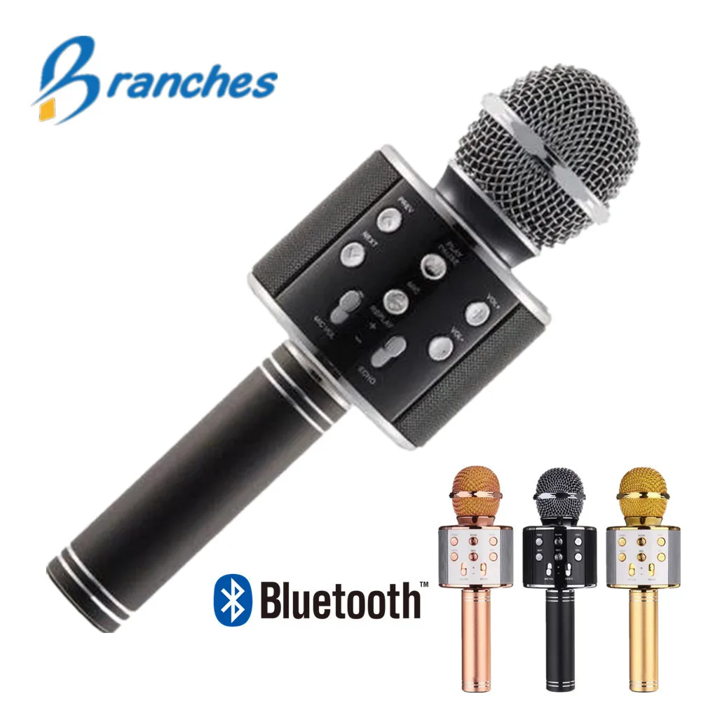 Koop Bluetooth mikrofon WS858 Handheld Draadloze Karaoke Microfoon Telefoon Player MIC Speaker Muziek Opnemen KTV Microfone voor iPhone PC