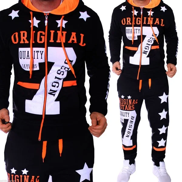 Buy 2018 New Men' Fashion 2 Parts Hooded Sweatshirt and Sport Pants Set mens track suit set 2018 2 piece Sportswear jogging set